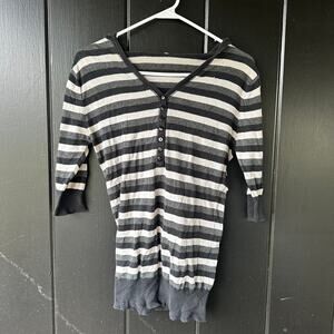 Rue21 Vintage Y2K Striped Henley Knit Top Black White S